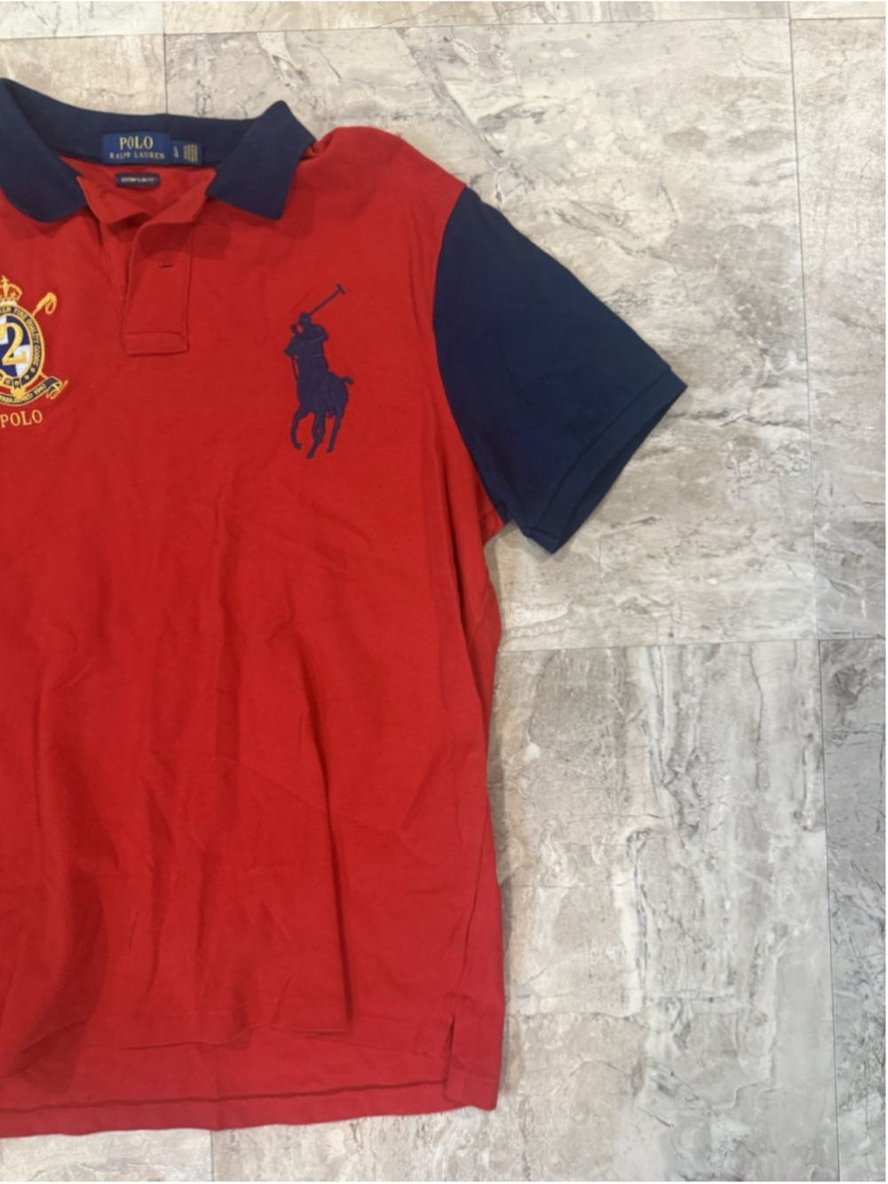 Polo Ralph Lauren Men's Red Polo Shirt BIG PONY CREST Custom Slim Fit L
